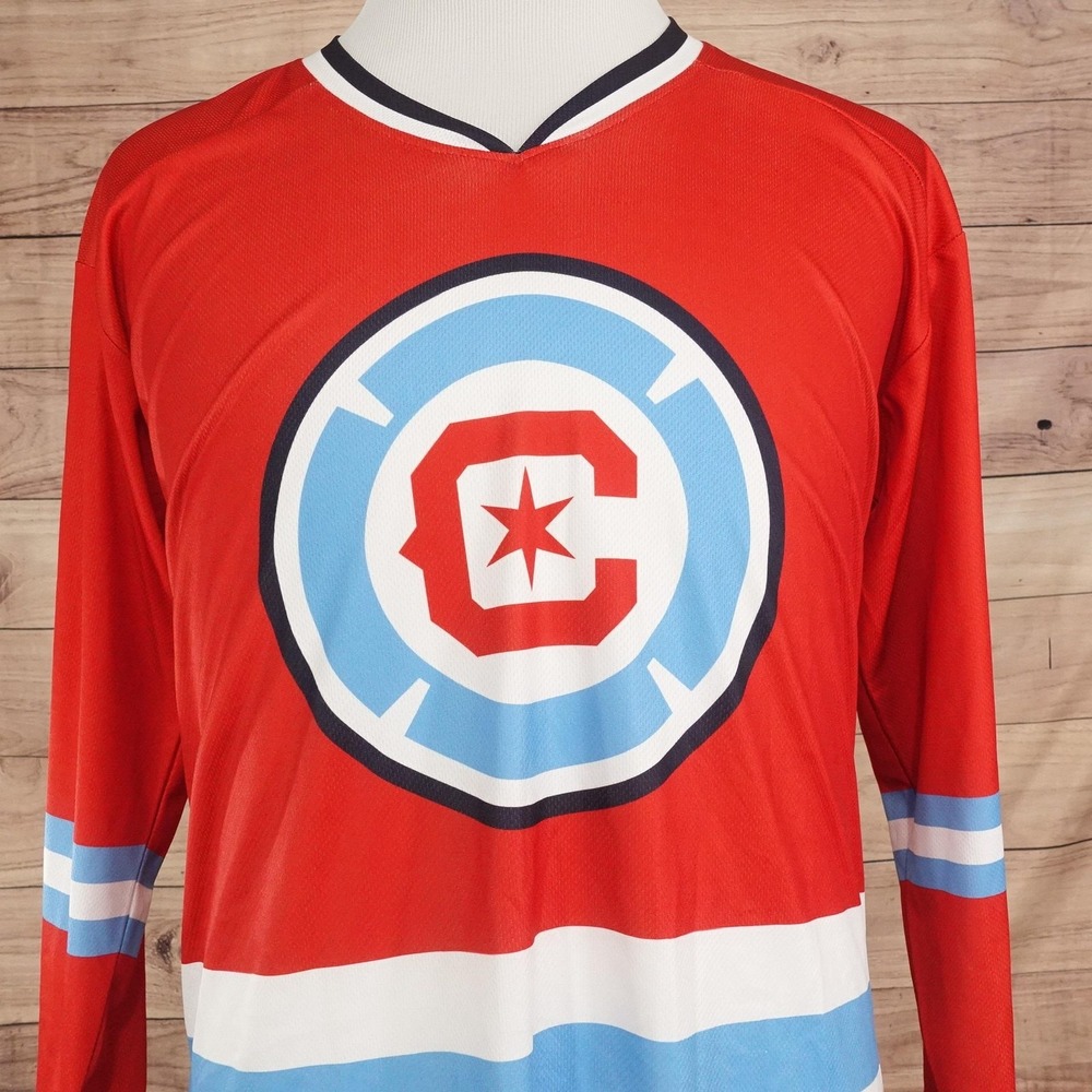 Chicago Fire FC Jersey M Red MLS Soccer Long Sleeve Promotions Dept 97